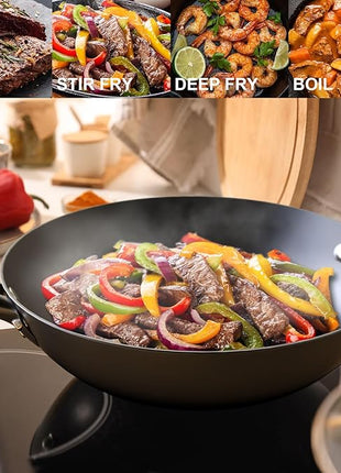 imarku NonStick Wok Pan, 12.5 inch Woks & Stir-Fry Pans Nonstick, Cast Iron Wok with Detachable Handle, Easy Clean Nonstick Frying Pan, Compatible with All Cooktops, Best Gifts for Women/Men