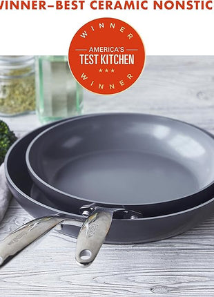 GreenPan Valencia Pro Hard Anodized Healthy Ceramic Nonstick 10" and 12" Frying Pan Skillet Set, PFAS-Free, Induction, Dishwasher Safe, Oven Safe, Gray