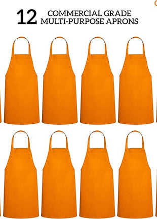 GREEN LIFESTYLE 12 Pack Professional Chef Apron – Grilling Aprons for Men, Waterproof Cooking Apron for BBQ, Work or Restaurant Use, Kitchen Aprons for Women – Orange, No Pockets