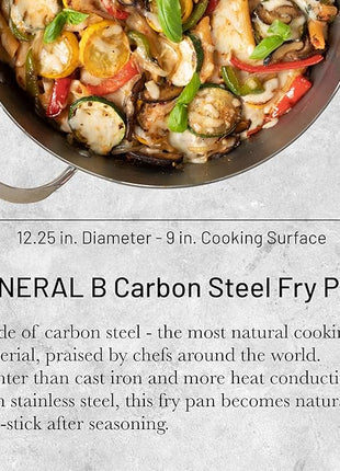 De Buyer MINERAL B Carbon Steel Fry Pan - 12.25” Diameter, 9” Cooking Surface - Ideal for Searing, Sauteing & Reheating - PFAS, PFOA & PFOS Free - Made in France