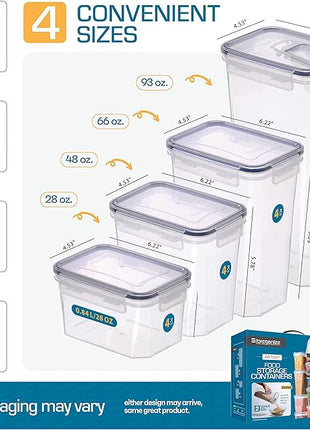 14 PCS Airtight Food Storage Containers with Lids set, BPA Free Leak-proof Kitchen and Pantry Organization Canisters for Cereal, Pasta, Dry Food, Flour Sugar, Stackable, Free Label, Marker, Scoop