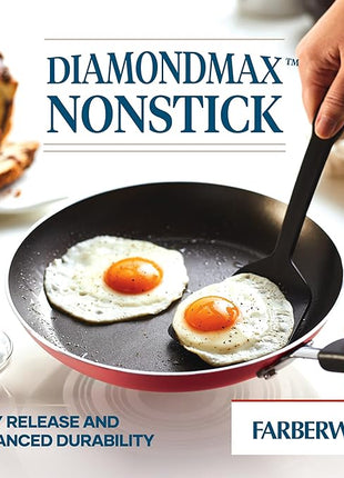 Farberware Cookstart DiamondMax Nonstick Cookware/Pots and Pans Set, Dishwasher Safe, Includes Baking Pan and Cooking Tools, 15 Piece - Red