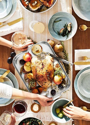 JY COOKMENT Roasting Pan with Baking Rack, 16.5 Inch Stainless Steel Turkey Roaster with Rack, Baster. Great for Turkey, Chicken, Ham, Vegetables