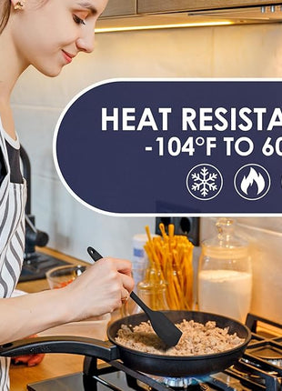 Heat Resistant 600℉ Silicone Spatula, BPA Free Mixing Spatulas set Dishwasher Safe for Nonstick Cookware, Black