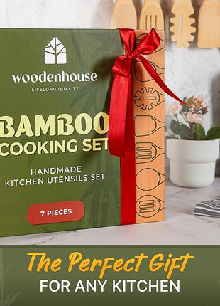 Wooden Utensil Set, Bamboo Utensils – 7 PCs Wood Spoons for Cooking, Easy to Clean, Sturdy, Lightweight & Heat Resistant