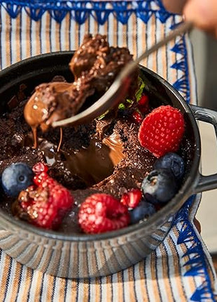 staub La Cocotte Round 40509-474 Mini Pico Cocotte Round Gray 40509-474 Small Two-Handed Cast Enameled Pot, Induction Compatible