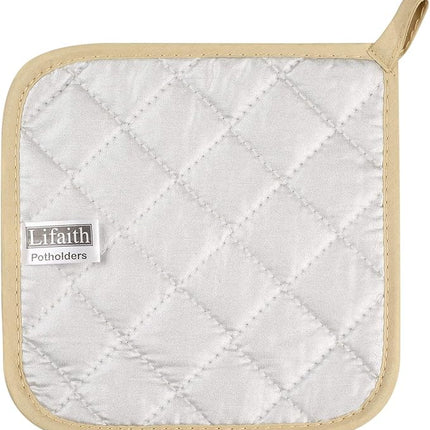 100% Cotton Kitchen Everyday Basic Terry Pot Holder Heat Resistant Coaster Potholder for Cooking and Baking Set of 5 Light Brown