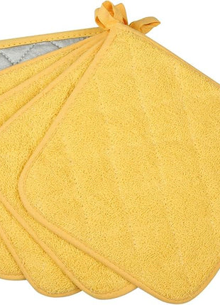 100% Cotton Kitchen Everyday Basic Terry Pot Holder Heat Resistant Coaster Potholder for Cooking and Baking Set of 5 Yellow