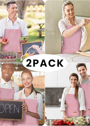 2 Pack Adjustable Bib Apron with 2 Pockets Chef Cooking Kitchen Restaurant Aprons for Women Men