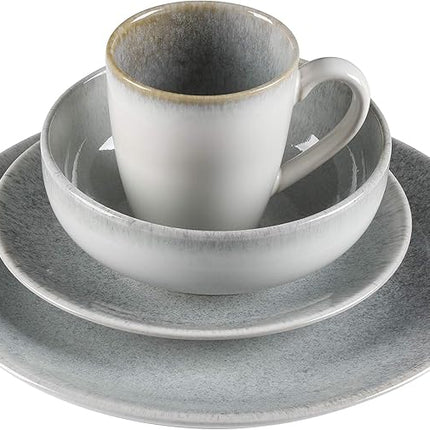 Gibson Elite Kashmir Round Reactive Glaze Stoneware, Dinnerware Set, Service for Four (16pcs), White w/ Blue Speckle