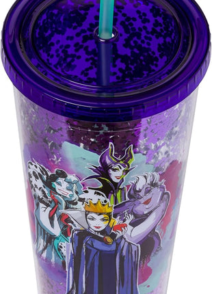 Silver Buffalo Disney Villains Confetti Cold Cup Featuring Cruella de Vil, Ursula, Evil Queen, and Maleficent, 32 Ounces
