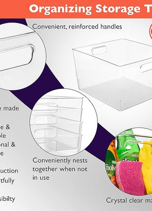 ClearSpace Clear Plastic Storage Bins – XL 4 Pack Perfect for Kitchen,Fridge, Pantry Organization, Cabinet Organizers