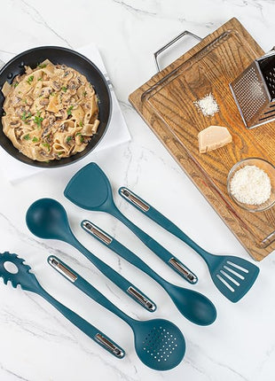 Restaurantware-Met Lux Kitchen Utensil Set, 1 Silicone Utensil Set - Consists 6 Pieces, High-Heat Tolerance, Teal Silicone Kitchen Utensils, For No-Stick Cookware