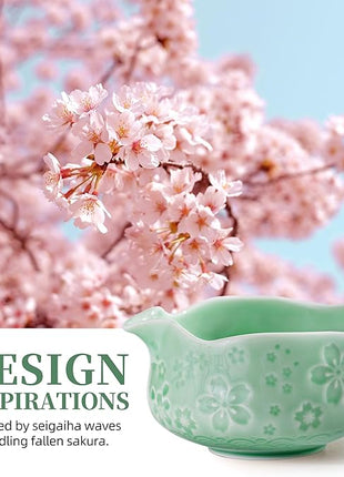 TEANAGOO Matcha Whisk Set,7 Pcs Matcha Set Blue Green,Ceremony Matcha Kit,Matcha Tea Set for Making Latte,Ceramic Bowl(chawan) whith Spout and Whisk,Gift for Matcha Lovers