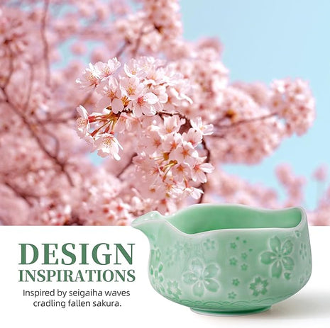 TEANAGOO Matcha Whisk Set,7 Pcs Matcha Set Blue Green,Ceremony Matcha Kit,Matcha Tea Set for Making Latte,Ceramic Bowl(chawan) whith Spout and Whisk,Gift for Matcha Lovers