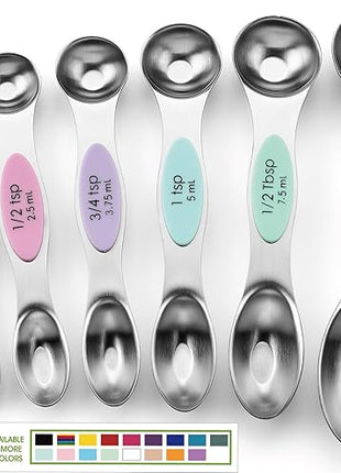 Spring Chef Stainless Steel Magnetic Measuring Spoons Set of 8 with Leveler, Metal Teaspoon & Tablespoon Measuring Spoons for Dry and Liquid Ingredients, Kitchen Gadgets for Baking & Cooking - Pastel