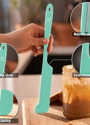 DI ORO Silicone Jar Spatulas for Scraping - Rubber Spatulas Silicone Heat Resistant - Kitchen Spatulas Nonstick Cookware Safe - Silicone Utensil Set for Blenders, Mixing, Baking, & Makeup (5pc, Mint)