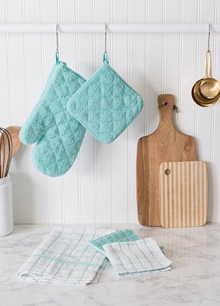 DII Basic Terry Collection 100% Cotton Quilted, Oven Mitt, Aqua, 2 Piece