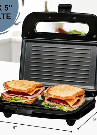 OVENTE Electric Panini Press Grill with Nonstick Plates, LED Indicator Lights, Thermostat Control, Cool Touch Handle, Compact Sandwich Maker Perfect for Cooking Breakfast, Snacks & More, Black GP0401B