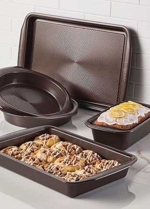 Circulon Nonstick Bakeware Set with Nonstick Cookie Sheet, Bread Pan, Bakings Pan and Cake Pans - 5 Piece, Chocolate Brown