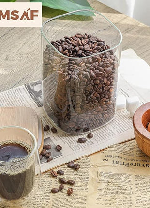 ComSaf Glass Food Storage Containers Set, 3 Pcs Airtight Clear Food Jars with Lids, Square Stackable Kitchen Canisters, Glass Jars For Spaghetti Pasta, Spice, Sugar, Candy, Tea, and Coffee Beans