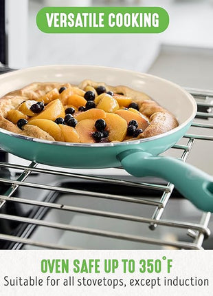 GreenLife Non Stick Fry Pan Set (7" & 10"), Non-Toxic PFAS-Free Ceramic Skillets, Dishwasher & Oven Safe, Egg Omelet Frying Pans, Stay- Cool Handles, Kitchen Home Cooking Essentials, Turquoise