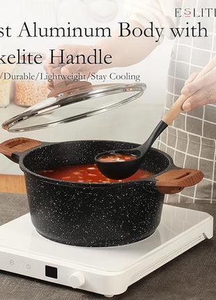 ESLITE LIFE Nonstick Cookware Sets, 9 Pcs Granite Coating Pots and Pans Set Kitchen Cooking Set, Compatible with All Stovetops (Gas, Electric & Induction), PFOA Free, Black