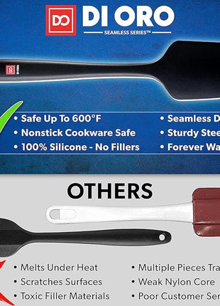 DI ORO Silicone Spatula Set - Rubber Kitchen Spatulas for Baking, Cooking, & Mixing - 600°F Heat-Resistant & BPA Free Silicone Scraper Spatulas for Nonstick Cookware - Dishwasher Safe (5pc, Black)