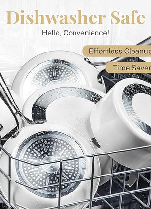 Gotham Steel 5.5 Qt Saute Pan with Lid - Nonstick Deep Frying Pan, 100% PFOA Free Ceramic, Dishwasher Safe, Cream White