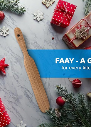 FAAY Handmade Teak Spurtle for Sourdough Starter – Wooden Stirring Stick & Mixing Tool for Deep Jars | Nonstick-Safe, Finished with Coconut Cooking Oil, Crafted in Thailand