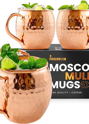 Moscow-Mix Moscow Mule Mugs - Set of 4-100% Pure Copper Mugs Large 16 oz - Food Safe - Premium Moscow Mule Cups Set of 4 - Solid Copper Cups Perfect Premium Gift