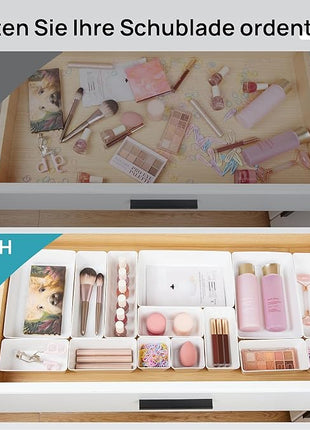Vtopmart 25 PCS Plastic Drawer Organizers Set, 4-Size Versatile Bathroom and Vanity Drawer Organizer Trays, Storage Bins for Makeup, Bedroom, Kitchen Gadgets Utensils and Office