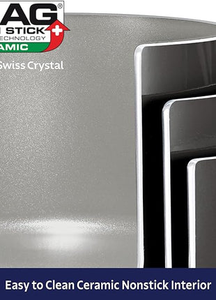 Tramontina Ceramic Non Stick 6-Piece Nesting Sauce Pan Set with Lids - Stackable Nonstick Cookware Set, Dishwasher and Oven Safe, Dark Gray