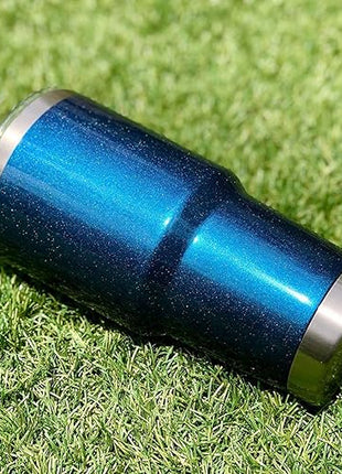 CHILLOUT LIFE Stainless Steel Travel Mug with Handle 30 oz – 6 Piece Set. Tumbler with Handle, Straw, Cleaning Brush & 2 Lids. Double Wall Insulated Large Coffee Mug Bundle (Blue Sparkle)