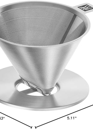 ZWILLING Sorrent Z1024-006 Stainless Steel Coffee Dripper/Mug Set, Double Wall Glass Coffee Mug, Heat Resistant, Cold Insulated, Paperless, Dishwasher Safe, For 1-4 Cups