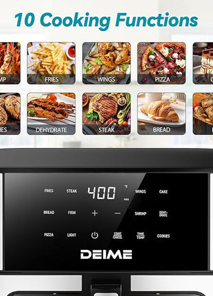 DEIME Air Fryer 10.2 QT Oilless 1700W Large Capacity Oven Air Fryers Healthy Cooker with 10 Preset, Large AirFryer for Families Visual Cooking Window, Non-Stick Basket, Included Recipe