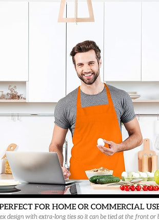 GREEN LIFESTYLE 12 Pack Professional Chef Apron – Grilling Aprons for Men, Waterproof Cooking Apron for BBQ, Work or Restaurant Use, Kitchen Aprons for Women – Orange, No Pockets