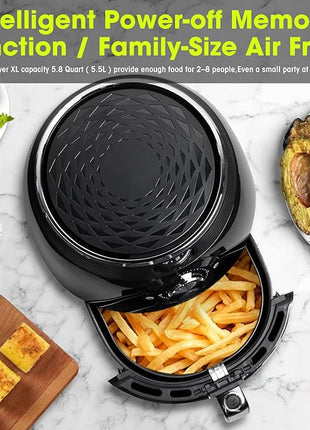 Air Fryer 5.8QT/5.5L, Uten 1700W AirFryer High-Power Electric Hot Temperature Control & Timer Knob, Non Stick Fry Basket, Dishwasher Safe, Apply to Party, Afternoon Tea, Black