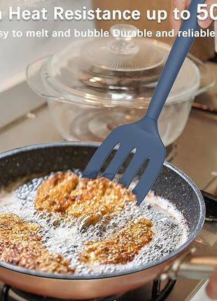 Coukre 2 Pack Silicone Spatula Set, High Heat Resistant, BPA Free Kitchen Spatula, Solid & Slotted Turner for Non-Stick Pans, Sautéing, and Flipping (2, PureDarkBlue)