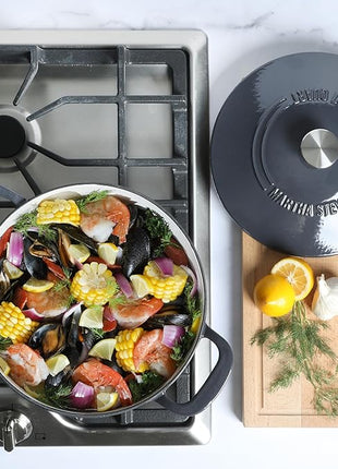 Martha Stewart Gatwick 7 QT Enamel Cast Iron Dutch Oven – Gray, Durable Heavy-Duty Dutch Oven for Slow Cooking, Braising, and Baking