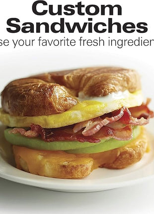 Hamilton Beach Breakfast Sandwich Maker with Egg Cooker Ring, Customize Ingredients, Perfect for English Muffins, Croissants, Mini Waffles, Perfect White Elephant Gifts, Black (25477)