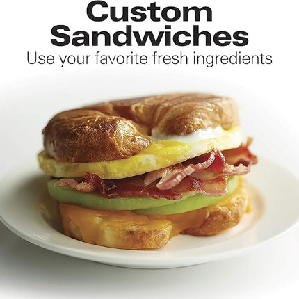 Hamilton Beach Breakfast Sandwich Maker with Egg Cooker Ring, Customize Ingredients, Perfect for English Muffins, Croissants, Mini Waffles, Perfect White Elephant Gifts, Black (25477)