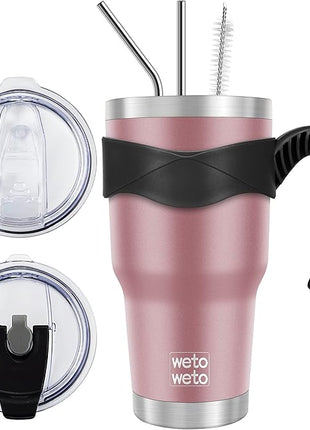 WETOWETO 30 oz Tumbler Stainless Steel Vacuum Insulated Coffee Cup with Handle, Double Wall Vacuum Coffee Cup Thermal Cups for Hot and Cold drinks, Suitable for Travel(Rose Gold, 1 Pack)