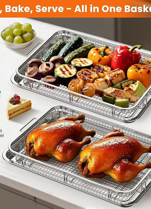 Extra Large Air Fryer Basket for Oven, 18.7"x12.8" Stainless Steel Baking Pan & Crisper Tray, Fits Whole Chicken, Commercial-Grade Oven Air Fryer with 30 Parchment Papers, Dishwasher Safe
