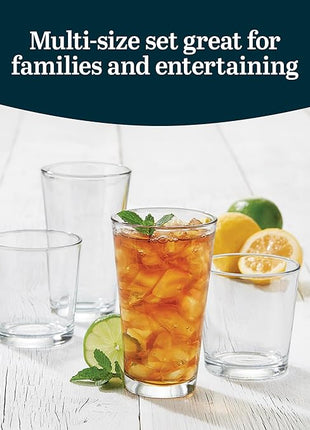 Libbey Flare Tumbler and Rocks Glasses Set, Stylish Lead-Free Drinking Glasses Set of 16, Versatile Dishwasher Safe Kitchen Glassware Set for Parties