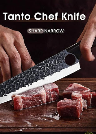 Purple Dragon Butcher Knife Meat Cleaver 7.5 Inch Hand forged Chef Knife Japan High Carbon Steel Knife for Meat Vegetable Full Tang Long Handle Sharp Carving Knife