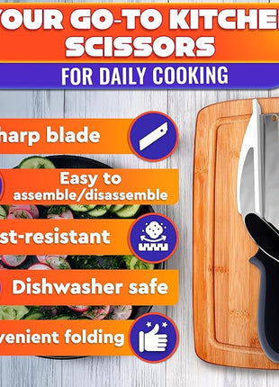 2 in 1 Kitchen Scissors for Food – Stainless Steel Blade & Plastic Cutting Board Scissors with Safety Lock | 9.6" Tomato Knife, Fruit & Vegetable Cutter – Easy-to-Use Kitchen Shears for Meat, Cheese