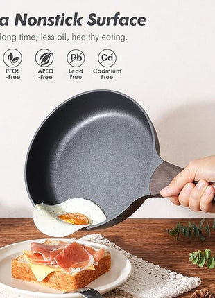 SENSARTE Pots and Pans Set Non stick, Non toxic Healthy Induction Cookware Sets, 14 Pcs Non Stick Kitchen Cooking Set with Frying Pans Set & Saucepan, PFOA PFOS APEO Free, Black