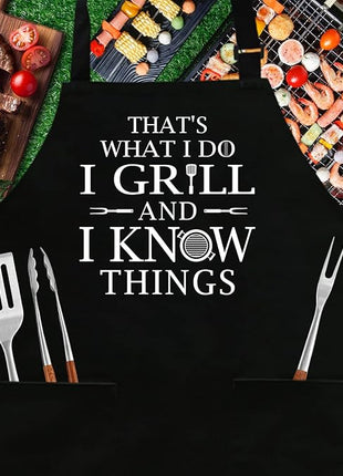 Funny Grilling Aprons for Men - BBQ Cooking Apron with 2 Pockets, Adjustable Neck Strap and 40" Long Ties - That's What I Do I Grill and I Know Things