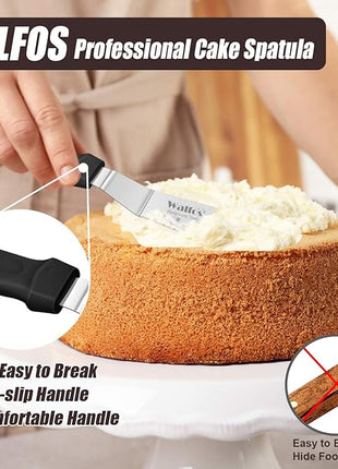Walfos Icing Spatula, Stainless Steel Cake Spatula with Sturdy and Durable Handle Cake Decorating Spatula - Multi purpose Use for Home, Kitchen or Bakery (6” Angled + 8" Straight)…